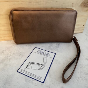 Women's Metallic Bronze Wristlet Wallet with Power Bank & USB Charger